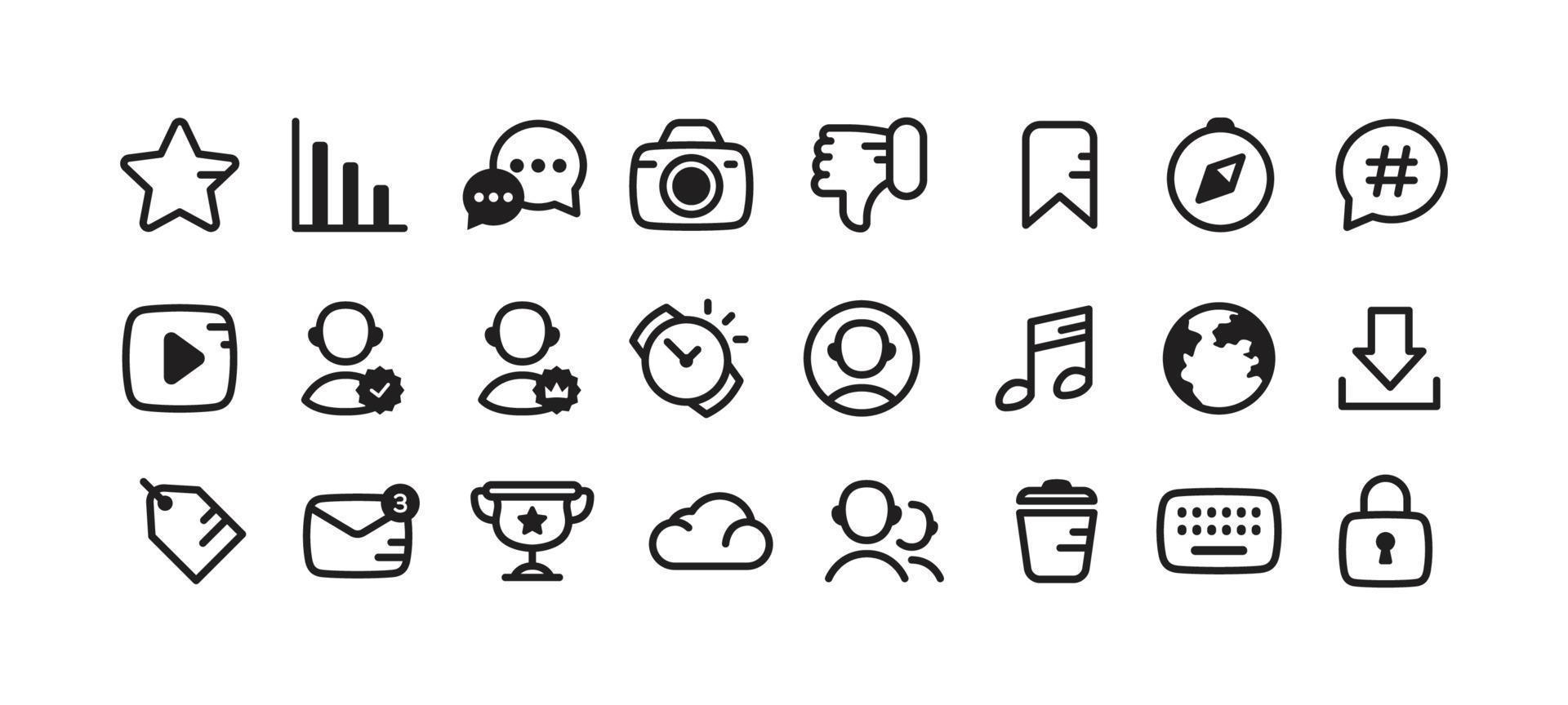 Cute Reaction and Action Social Media Icon Set with Outline Style vector