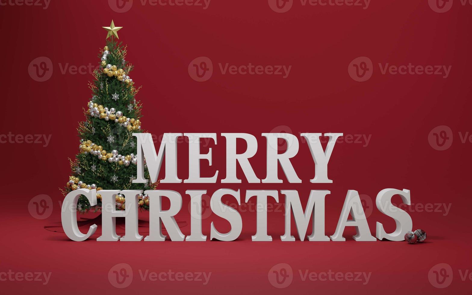 3D rendering christmas tree on red background photo