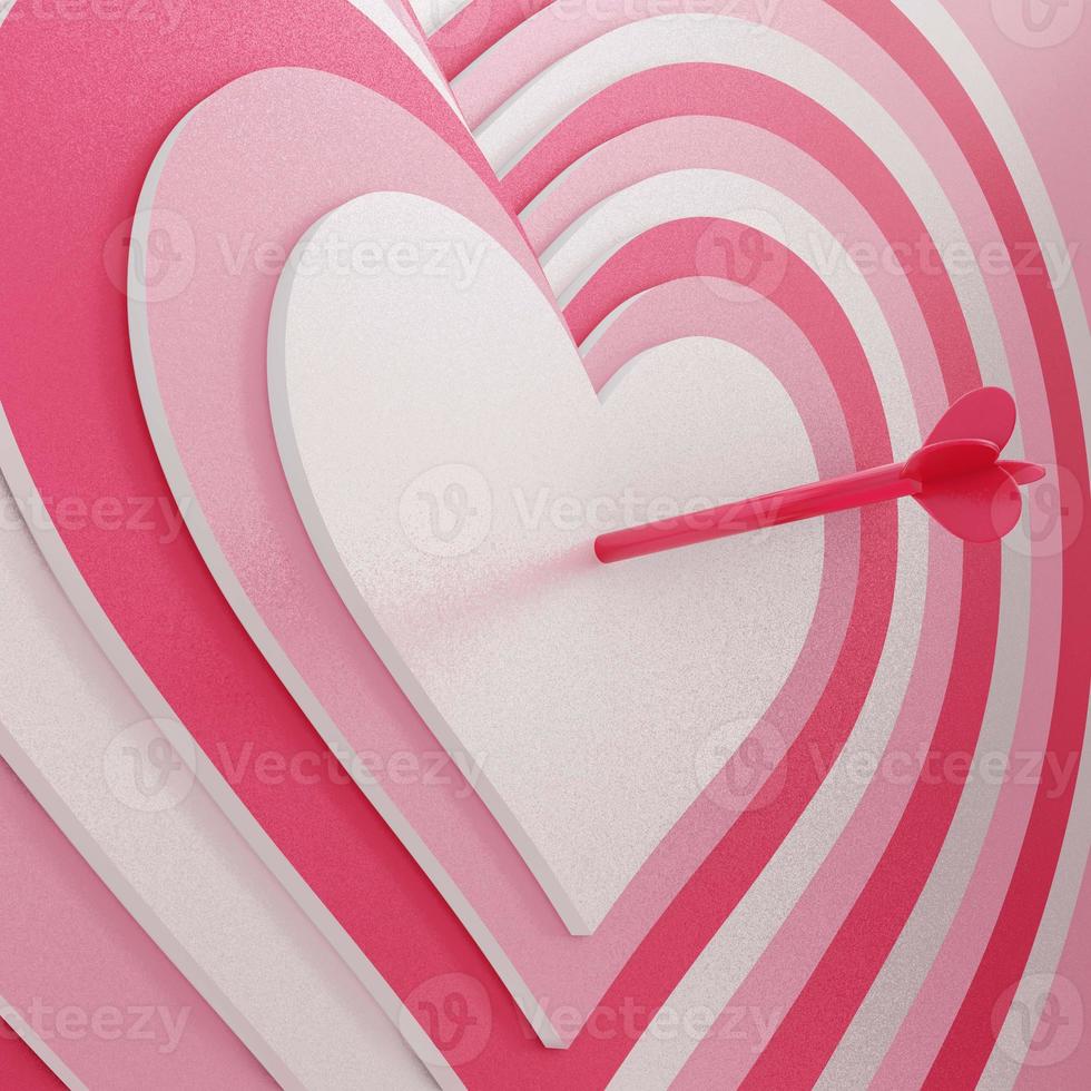 Blanco de tiro con arco de corazón de brillo de lujo de renderizado 3d con flecha de corazón foto