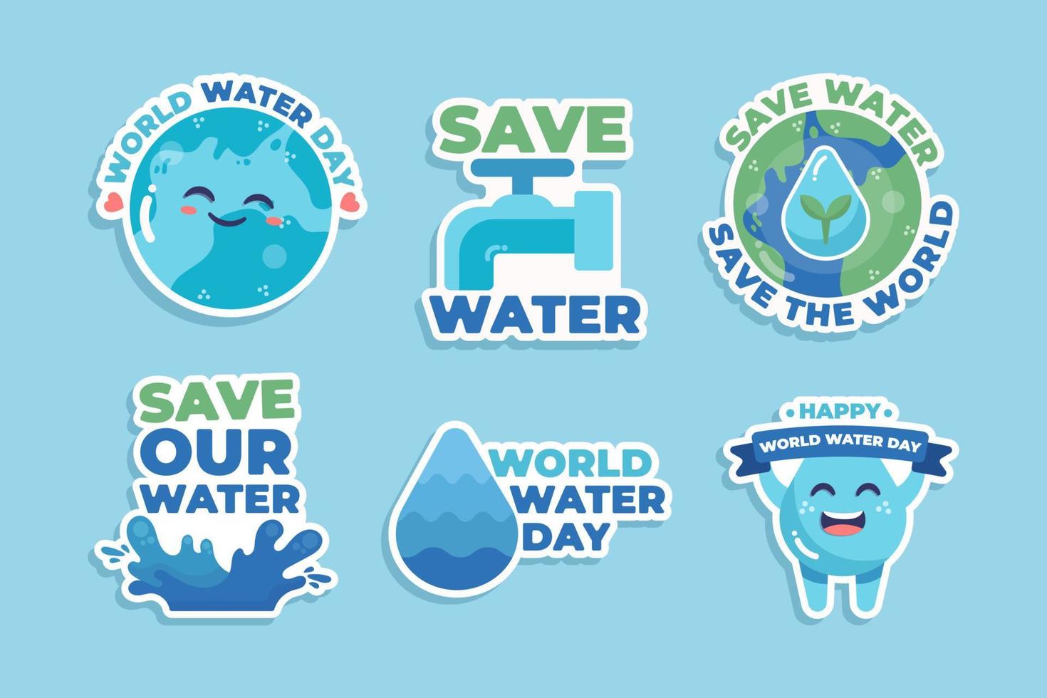 CUte World Water Day Sticker Pack vector