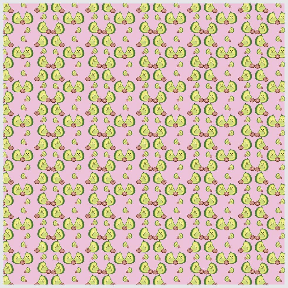 Print seamless pattern funny happy cartoon avocado fresh design vector illustration  on pink background.