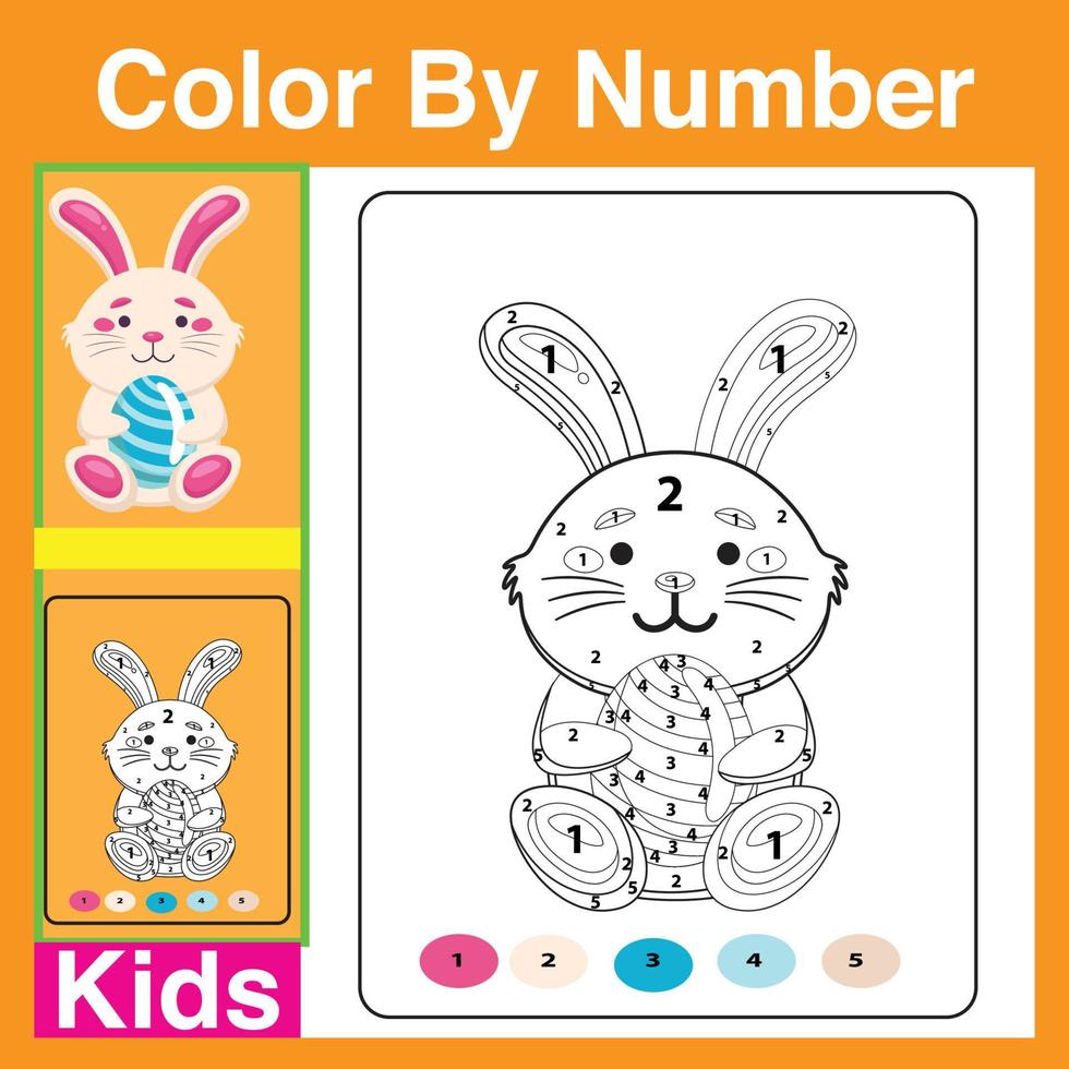 Print Cute Cartoon Rabbit Coloring Book for Children. Color by Numbers Is Educational Children's Game, Drawing Kids Activity Page. Coloring Page With Easter Egg and Bunny Vector Illustration