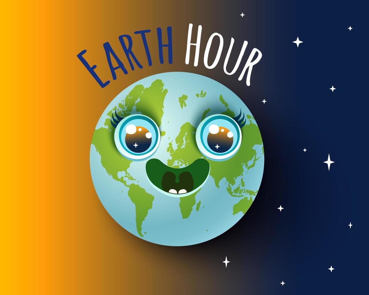 Vector illustration of Earth planet in kawaii style for Earth hour.