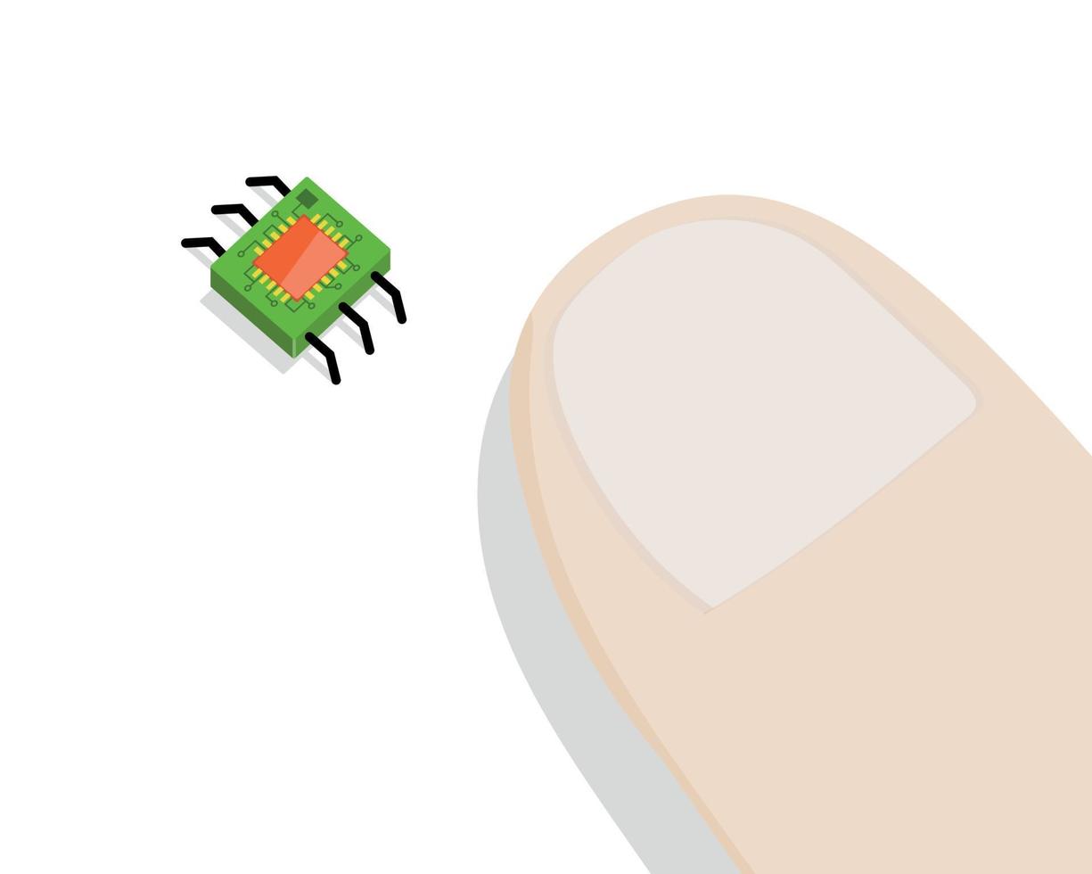 Minirobot Near Human Finger on white background. vector