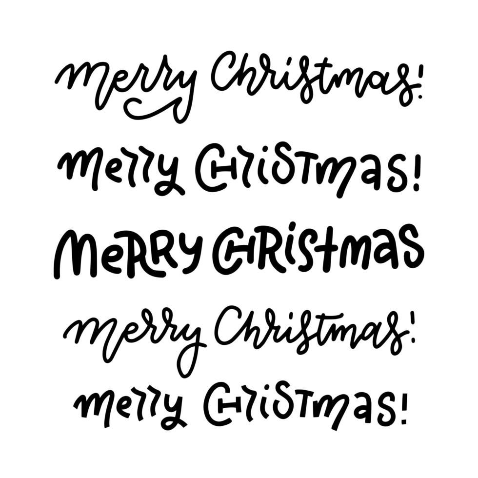 Merry Christmas Lettering Design Set. Vector illustration. Trendy linear calligraphy.