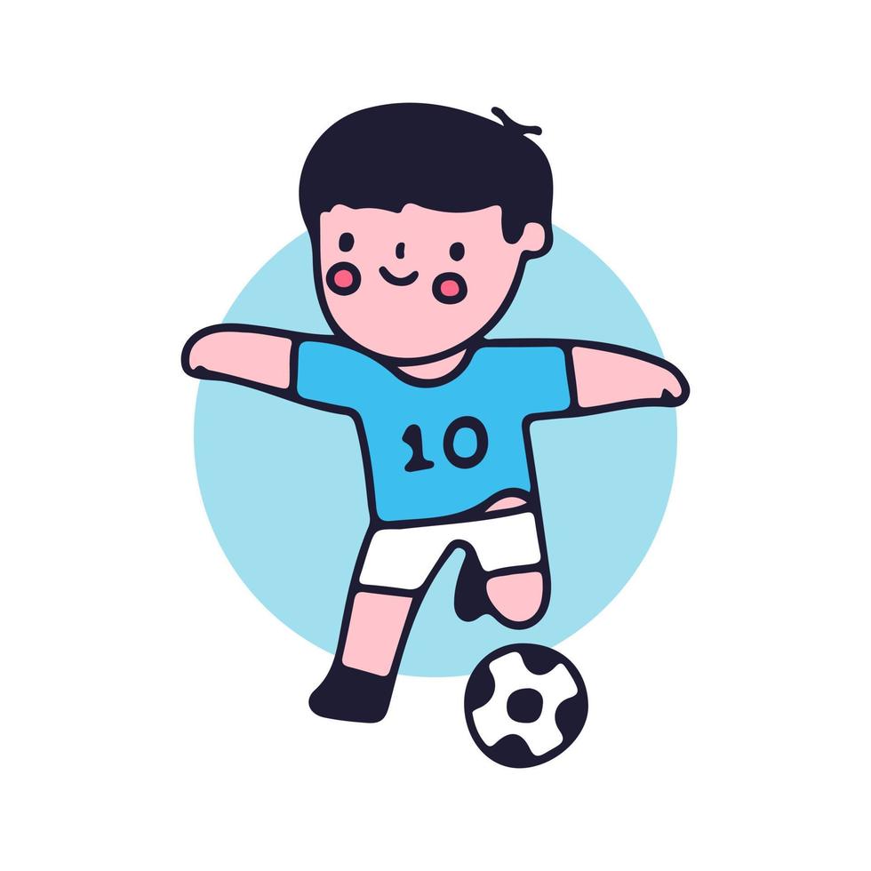 lindo niño jugando al fútbol. niños de guardería perfectos, niños, saludo. vector