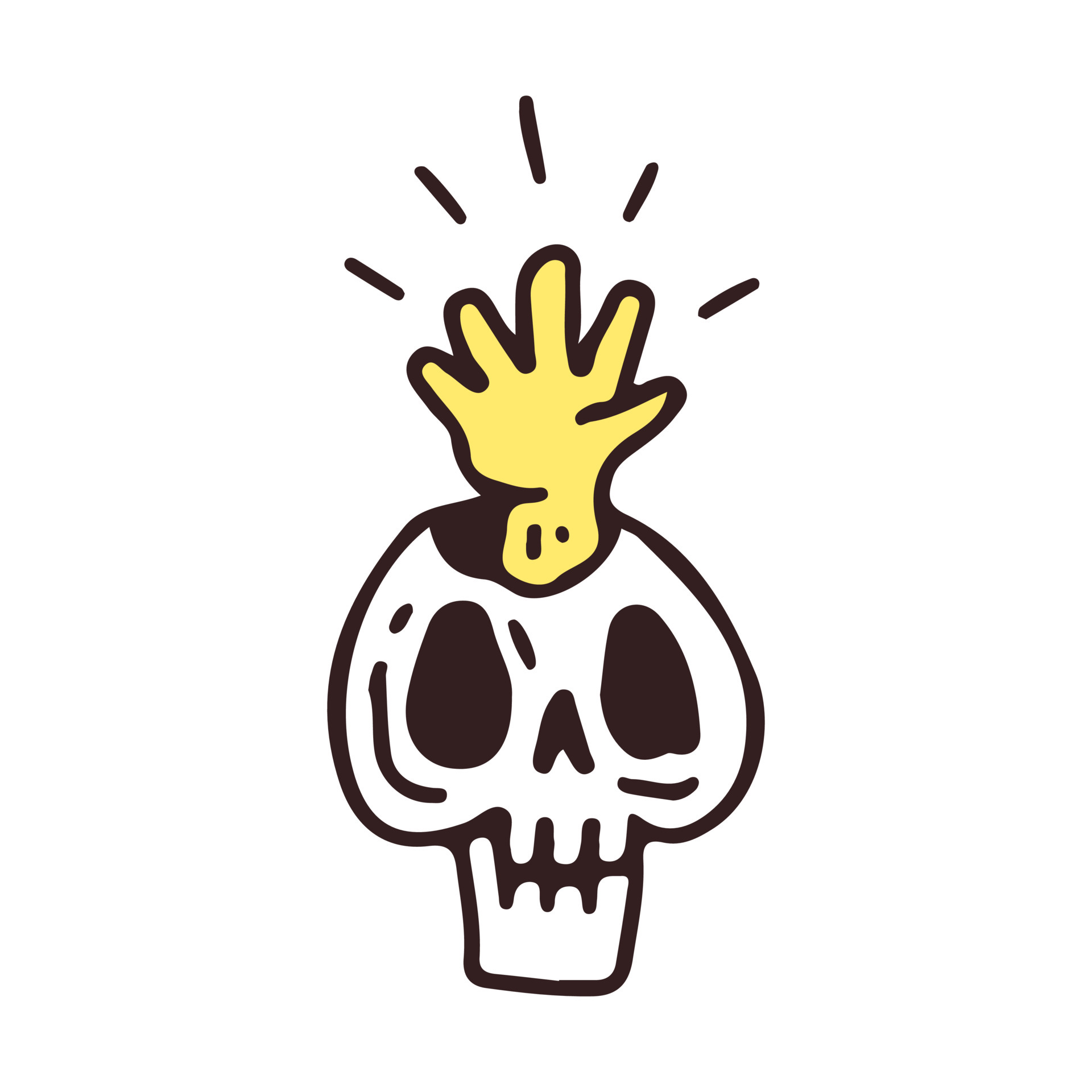 Skeleton head and rising hand, illustration for t-shirt, sticker, or  apparel merchandise. With retro cartoon style. 6138340 Vector Art at  Vecteezy