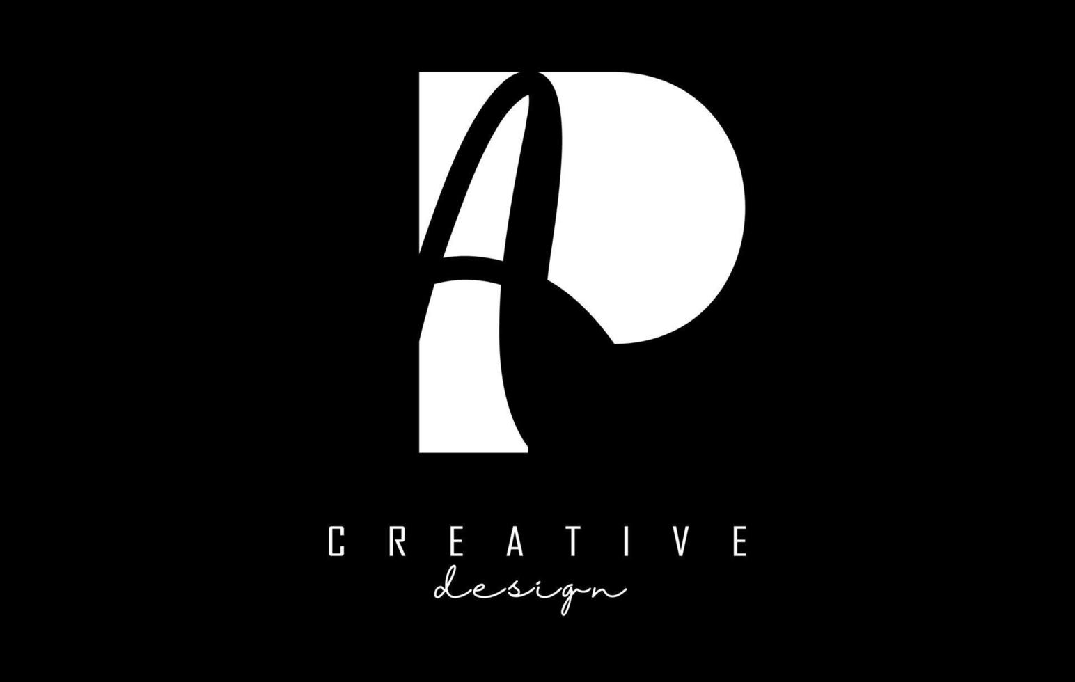 White and Black Letters PA Logo with a minimalist design. Letters P and A with geometric and handwritten typography. vector