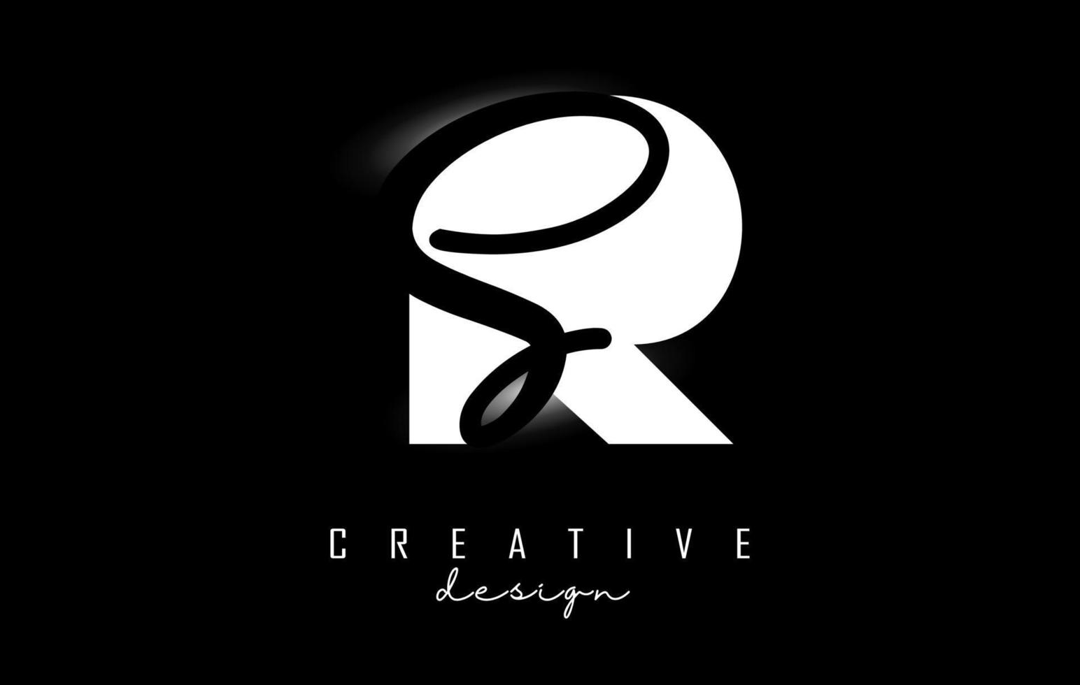 logotipo de rs en letras blancas y negras con un diseño minimalista. letras r y s con tipografía geométrica y manuscrita. vector