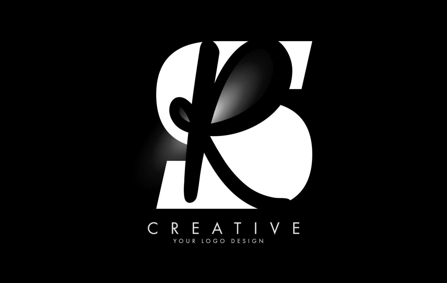 White and Black Letters SR Logo with a minimalist design. Letters S and R with geometric and handwritten typography. vector