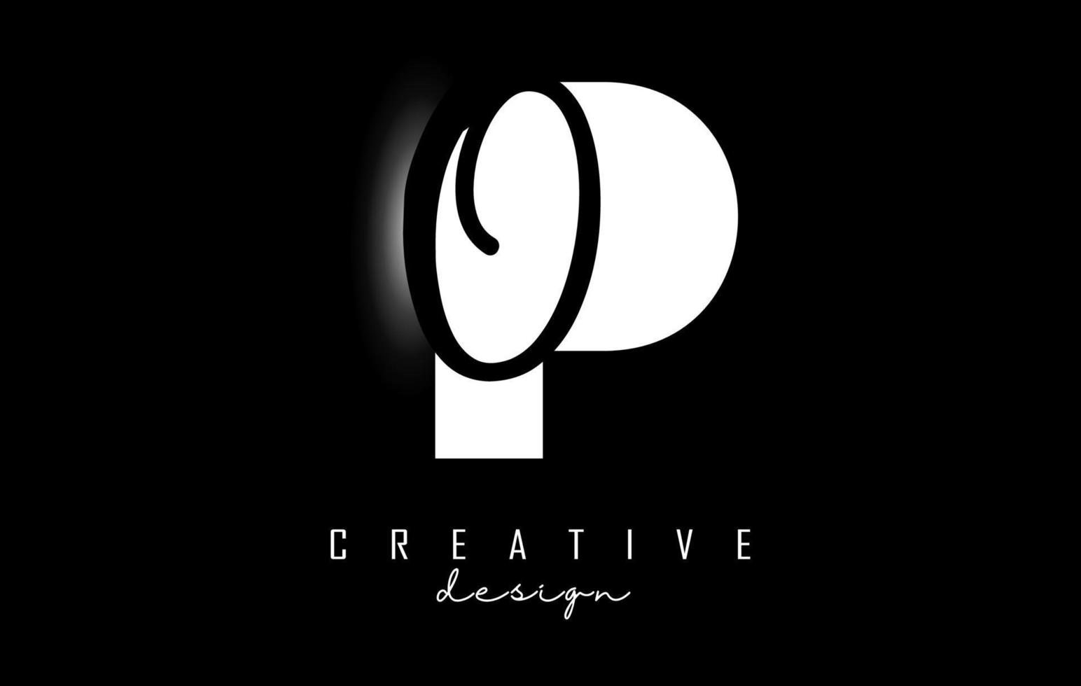 White and Black Letters PO Logo with a minimalist design. Letters P and O with geometric and handwritten typography. vector