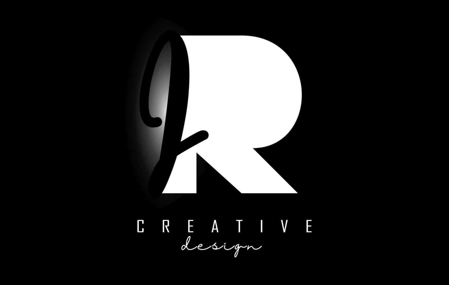White and Black Letters RI Logo with a minimalist design. Letters R and I with geometric and handwritten typography. vector