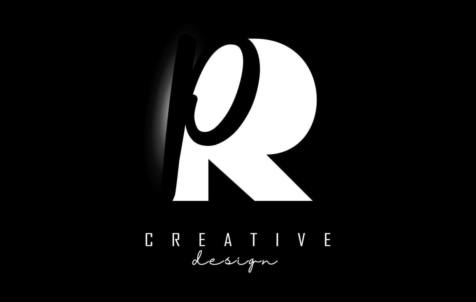 White and Black Letters RP Logo with a minimalist design. Letters R and P with geometric and handwritten typography. vector