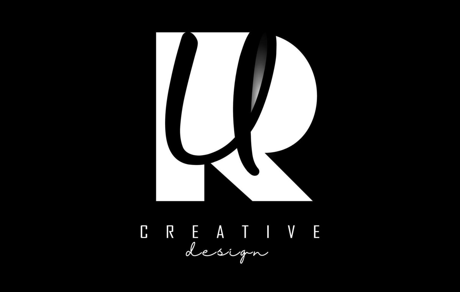 White and Black Letters RU Logo with a minimalist design. Letters R and U with geometric and handwritten typography. vector