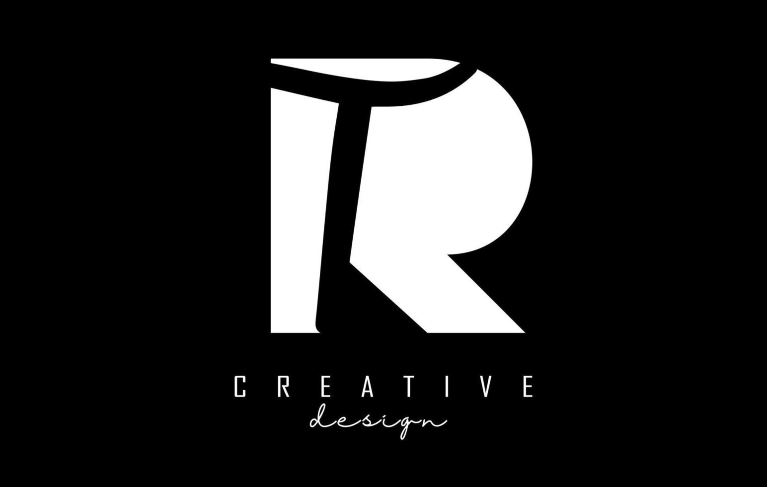 White and Black Letters RT Logo with a minimalist design. Letters R and T with geometric and handwritten typography. vector