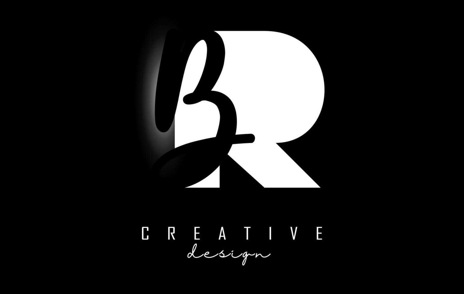 White and Black Letters RB Logo with a minimalist design. Letters R and B with geometric and handwritten typography. vector