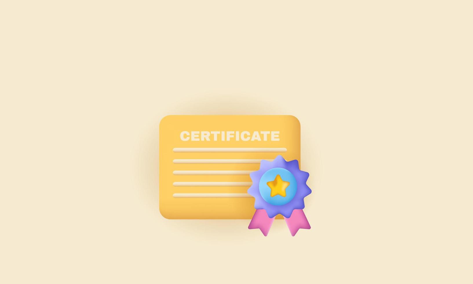 diseño vectorial icono de certificado 3d logro premio concesión color amarillo vector