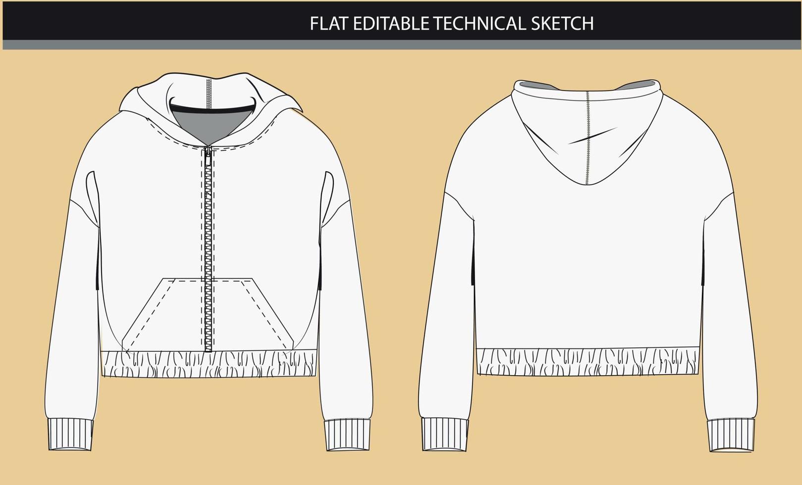 Elastic hem with zipper hoodie vector file