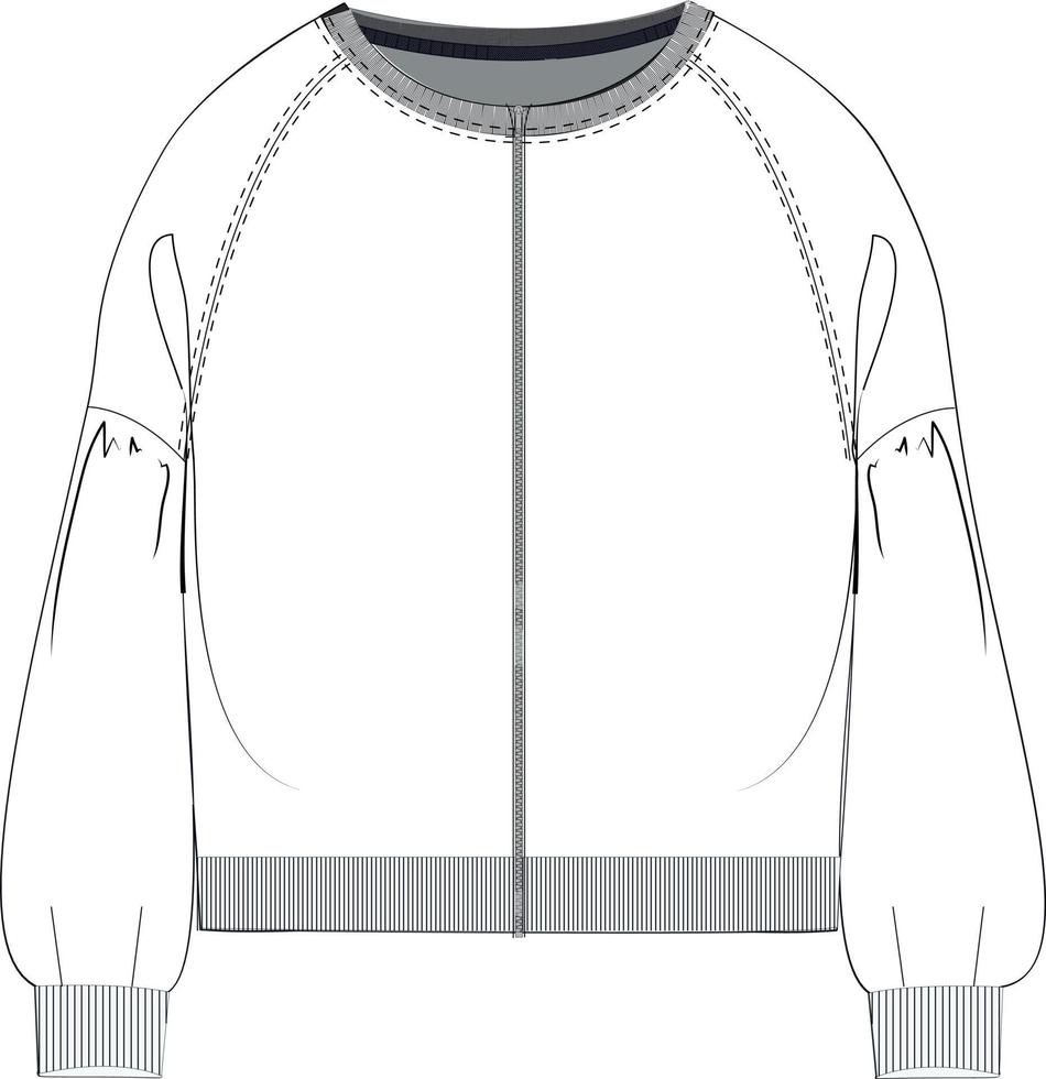 Balloon Sleeve Sweatshirt with zipper vector file