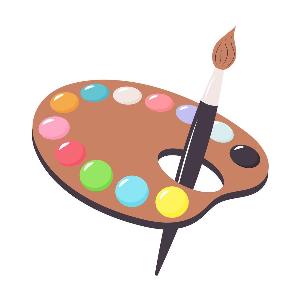 Palette of colorful paints and paintbrush. vector