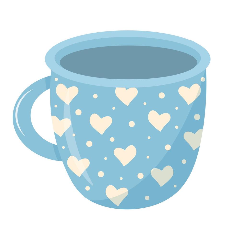 Ceramic mug with hearts ornament. Decorative kitchen tool, household utensil. vector