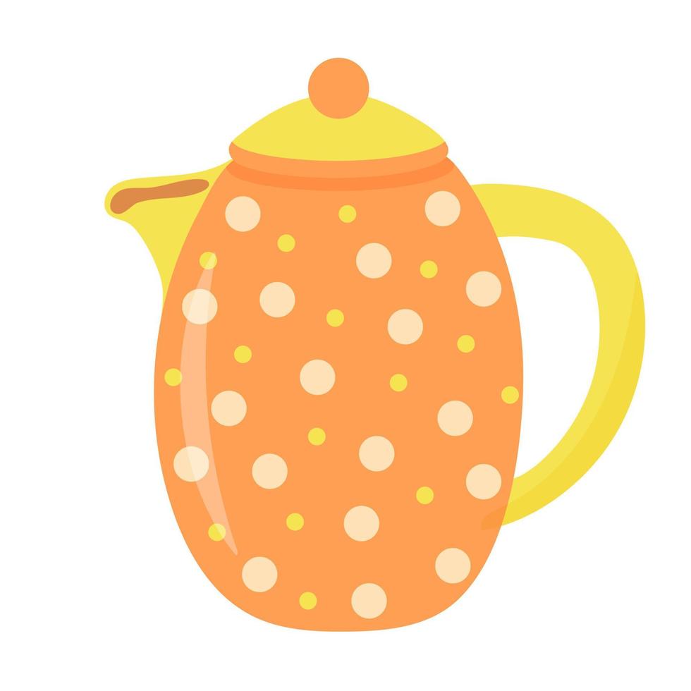 Teapot or kettle. Decorative kitchen tool, household utensil. Ceramic drinkware or glassware for tea ceremony. vector