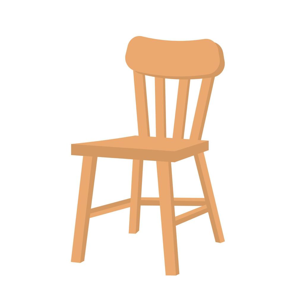 Classic wooden chair. Solid wood seat for dining table, simple natural beauty design. vector