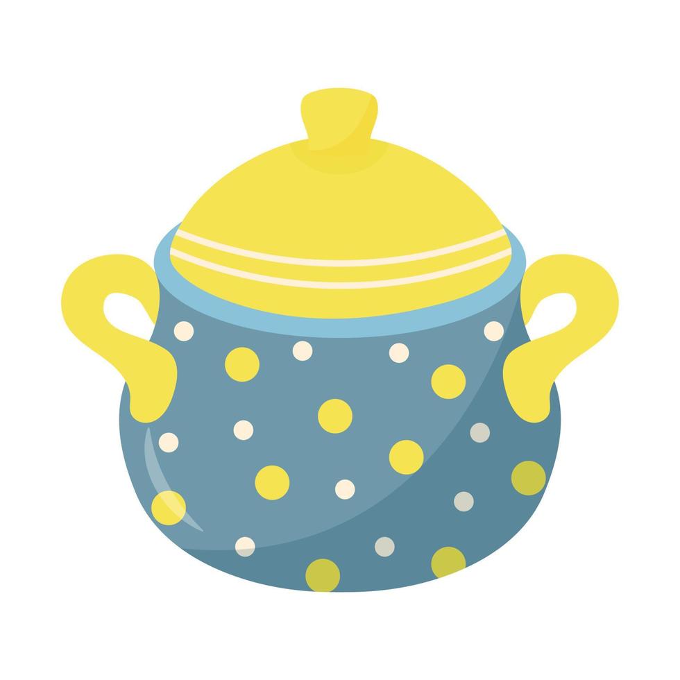 Ceramic saucepan in polka dot pattern. Kitchen utensils and dinnerware. vector