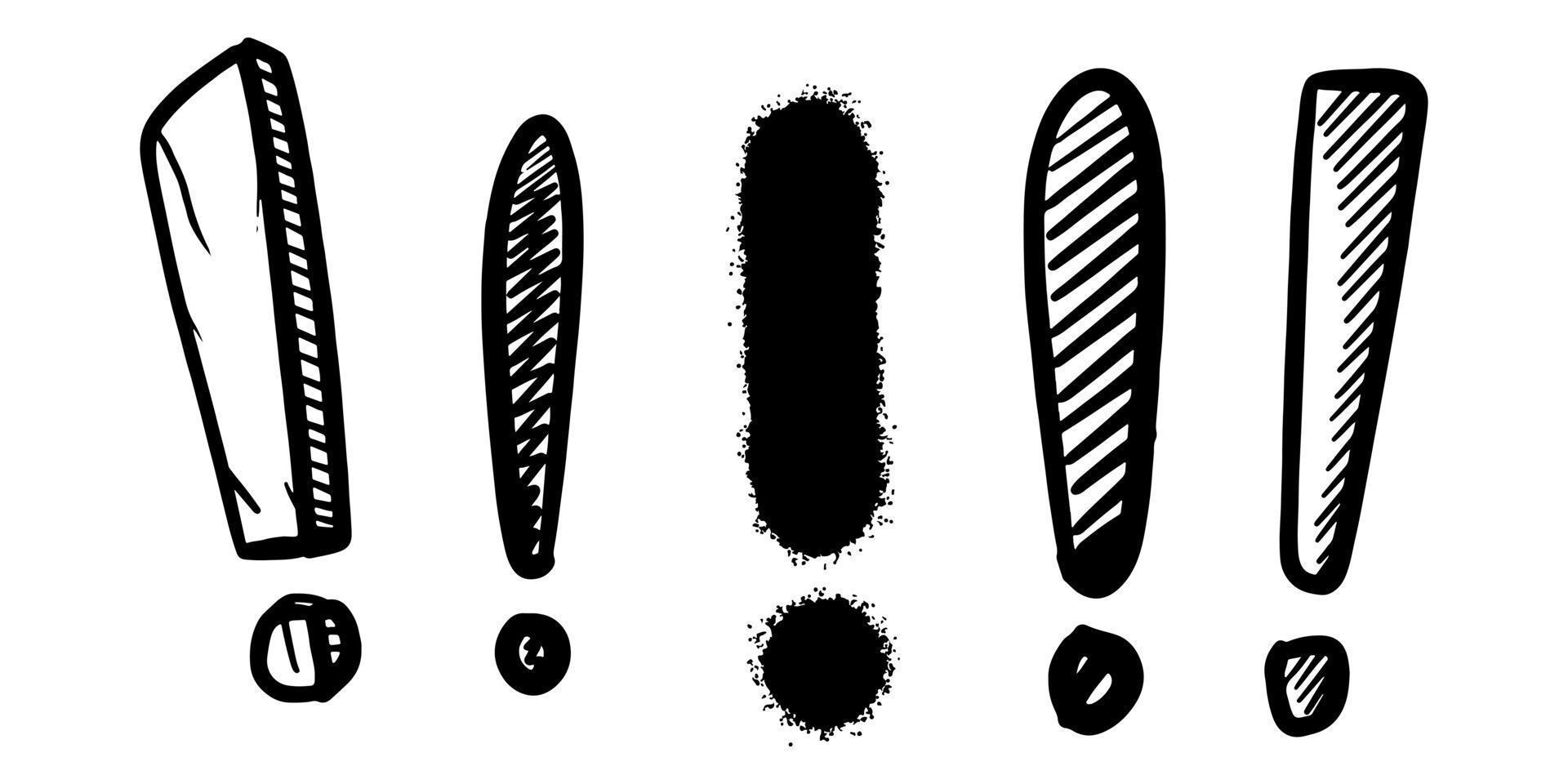 conjunto de signos de exclamación dibujados a mano aislados sobre fondo blanco. ilustración vectorial vector