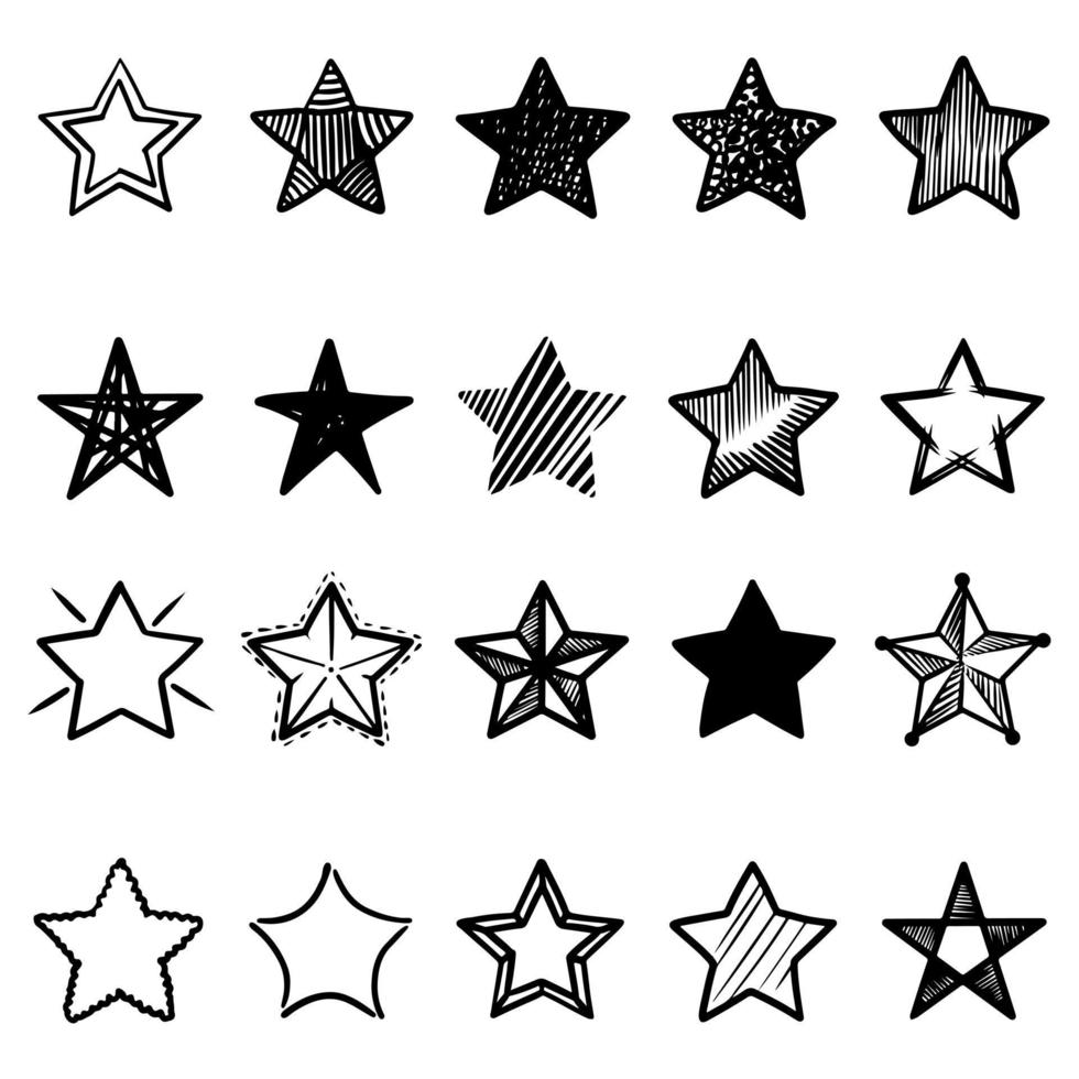 conjunto de ilustraciones de dibujos animados de estrellas de garabato aisladas para el diseño de fondo, carteles, impresión, banners, web y concepto. ilustración vectorial vector