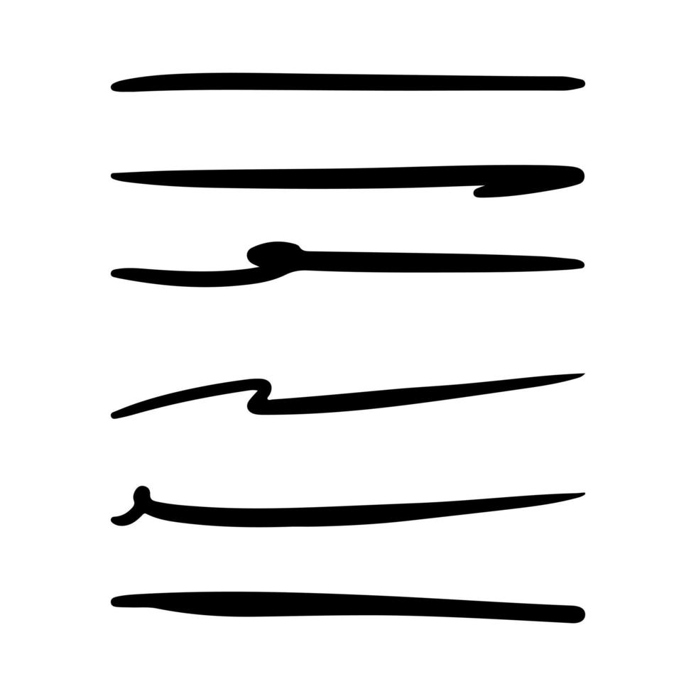 set of hand drawn underline, highlighter marker strokes, swoops, waves brush marks abstract doodle. vector illustration