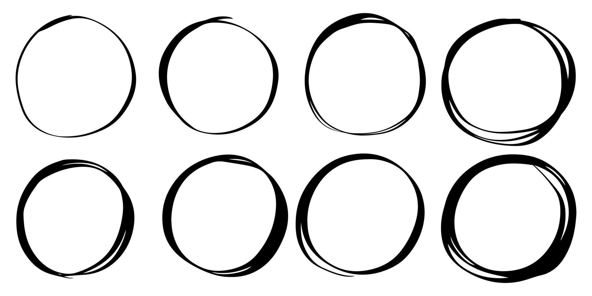 set of hand drawn vector doodle circle line sketch isolated on white background.