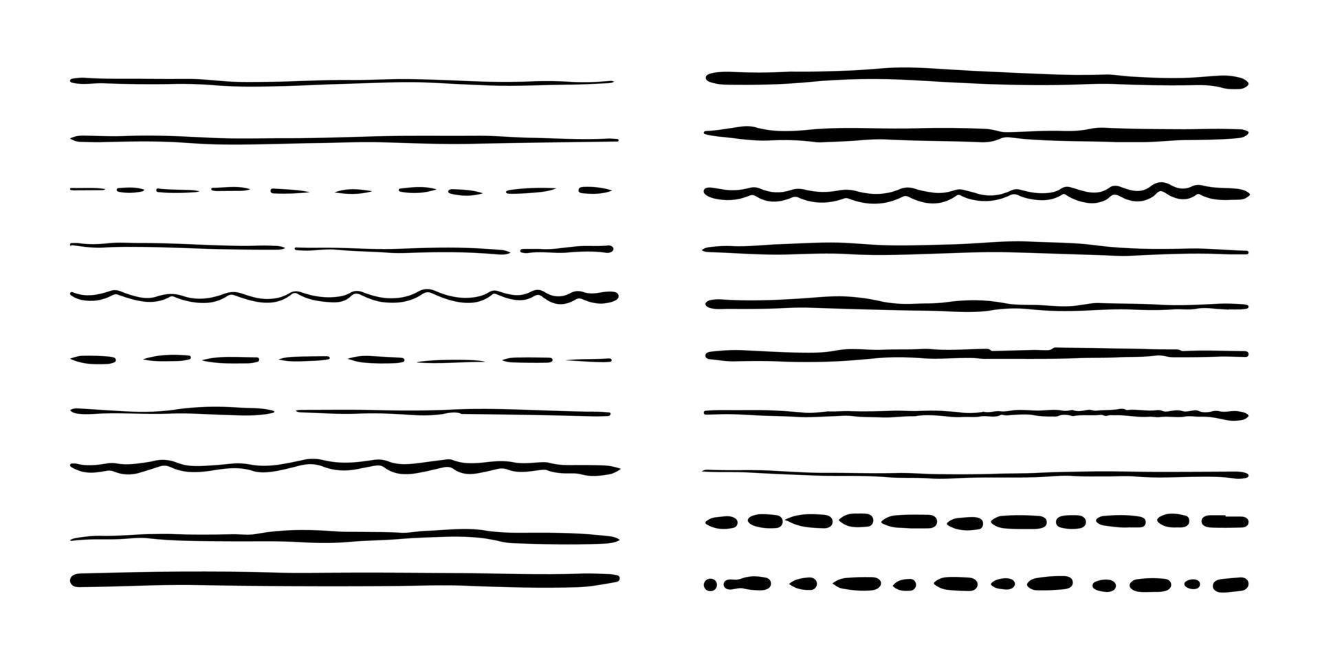 Hand drawn grunge brushes. Set of artistic pen brushes isolated on white background. Vector illustration.