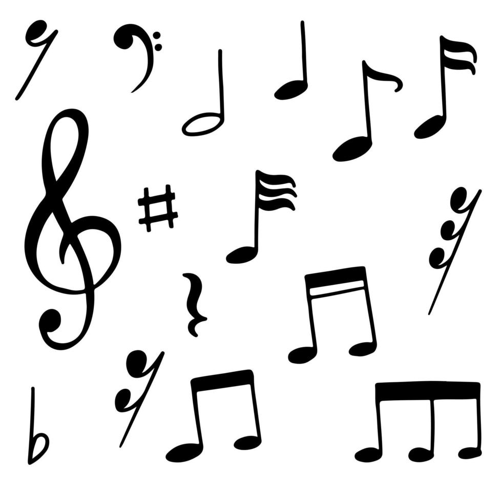 conjunto de garabatos de notas musicales dibujados a mano aislados en fondo blanco. ilustración vectorial vector