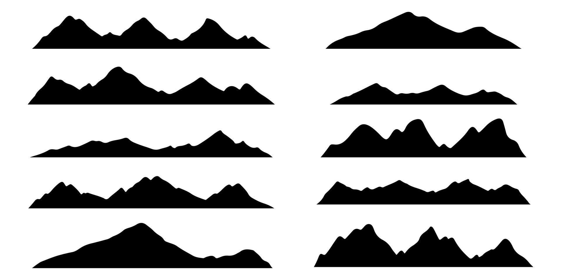 Set of Mountains silhouettes on the white background. Vector illustration.