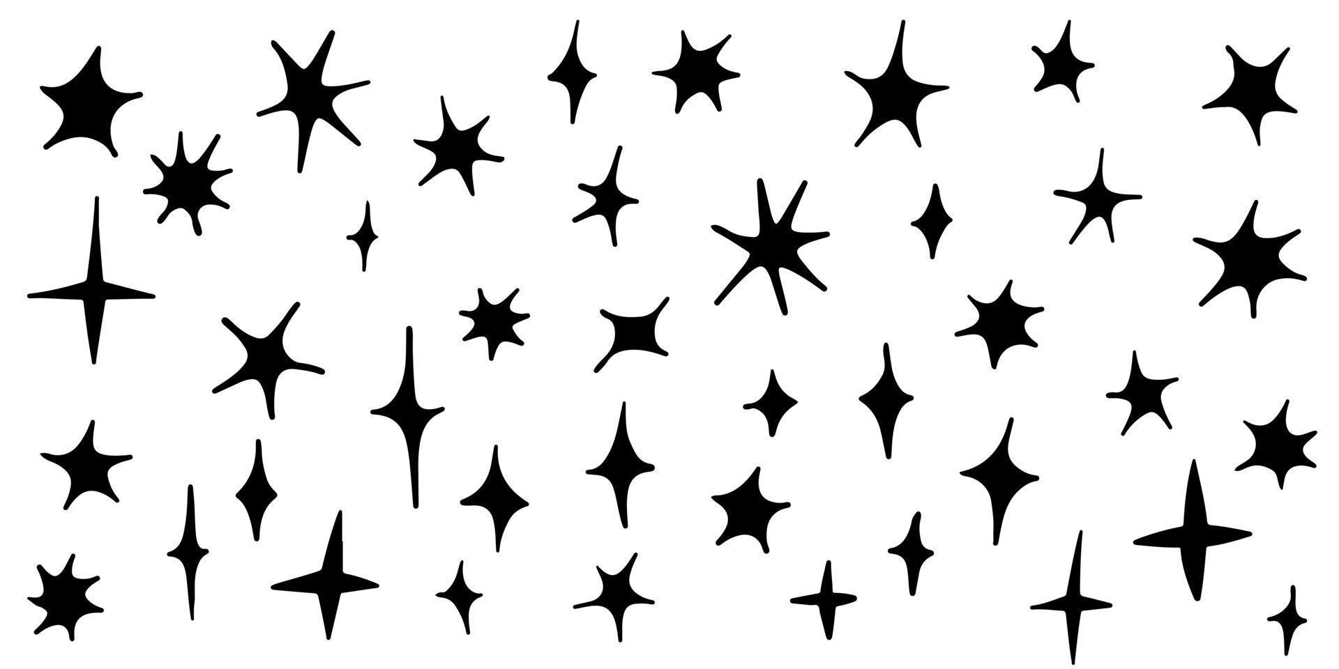 Set of hand drawn sparkles symbols isolated on white background. doodle vector illustration.