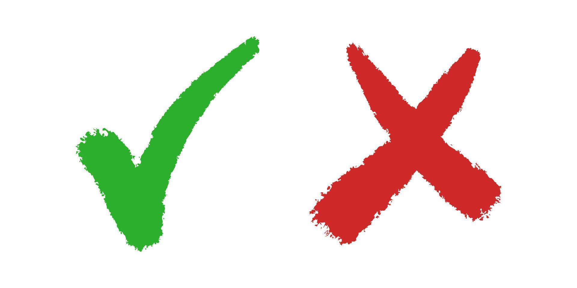 Right and wrong icon. hand drawn of Green checkmark and Red cross isolated on white background.Vector illustration. vector
