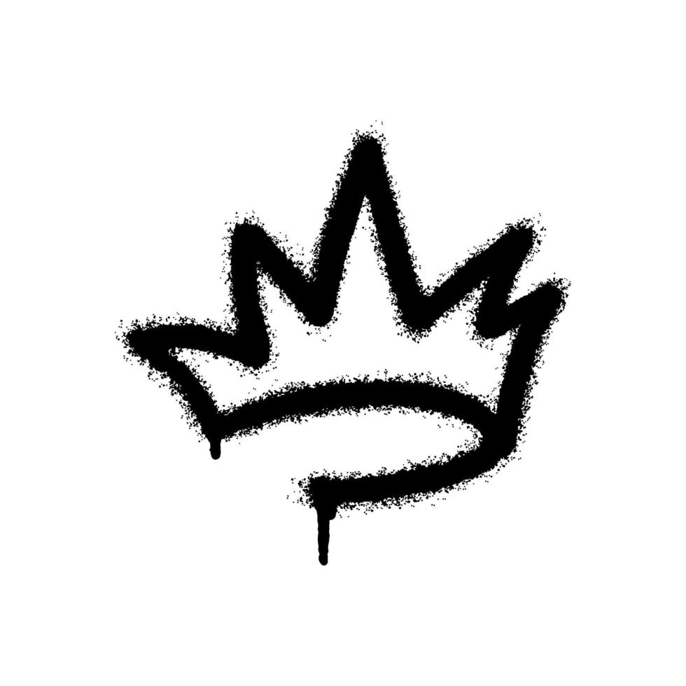 graffiti spray crown icon with over spray in black over white. vector illustration.