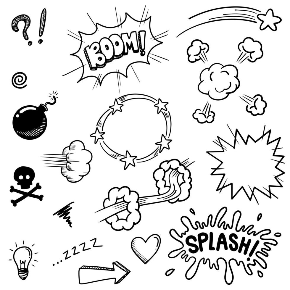 set of hand drawn comic elements isolated on white background. vector doodle comic elements cartoon