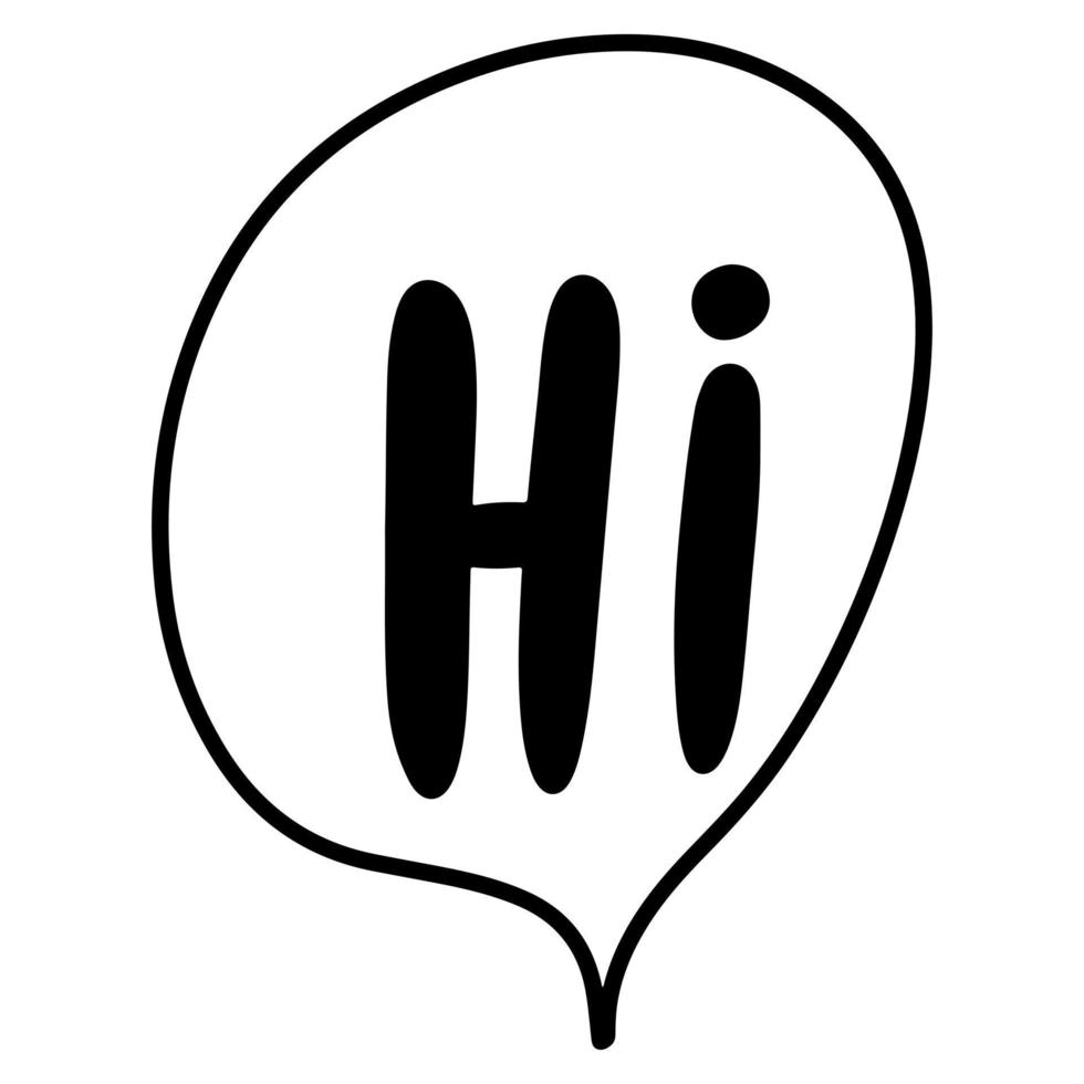 Hi, Hello. White bubble message hi. Vector hand drawn illustration design.