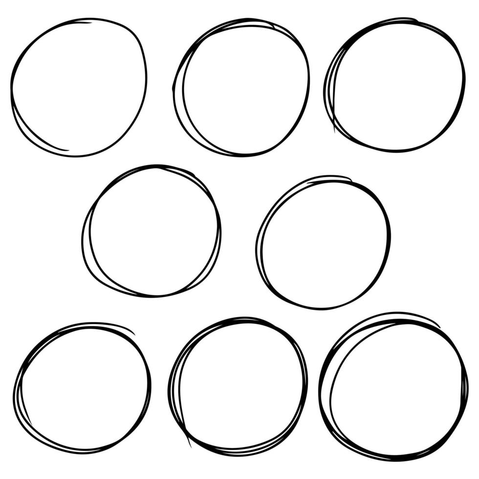 conjunto de boceto de línea de círculo de garabato vectorial dibujado a mano aislado sobre fondo blanco. vector