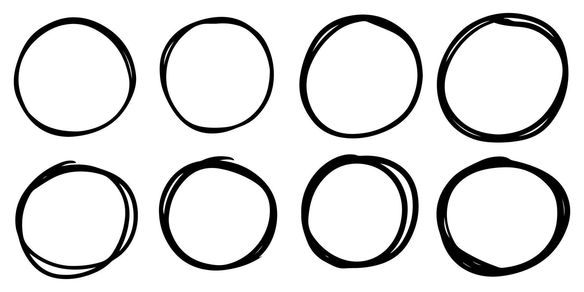 set of hand drawn vector doodle circle line sketch isolated on white background.