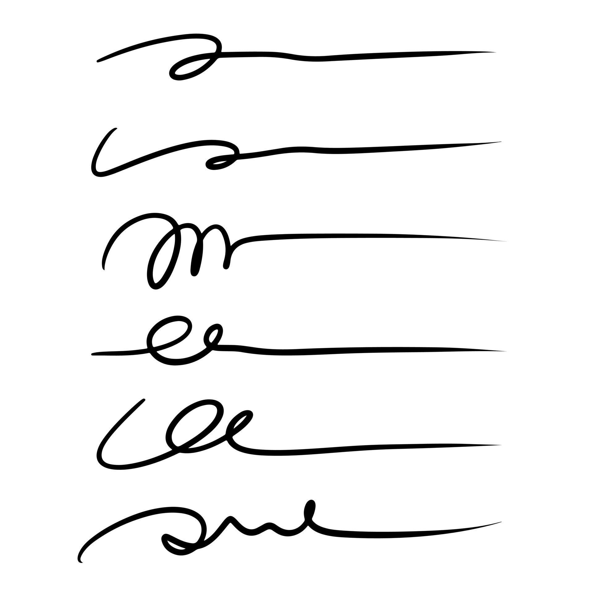 Hand lettering lines signature lines isolated on white background