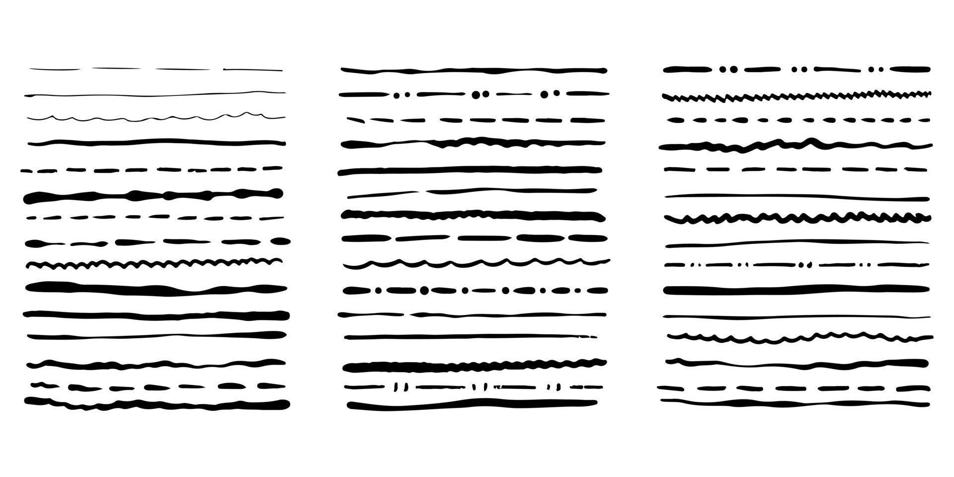 pinceles grunge dibujados a mano. conjunto de pinceles de lápiz artístico aislado sobre fondo blanco. ilustración vectorial vector