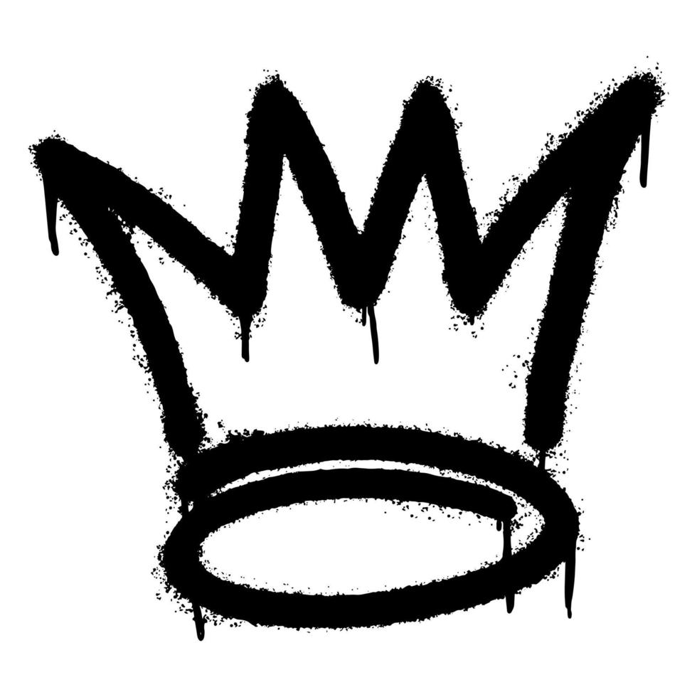 graffiti spray crown icon with over spray in black over white. vector illustration.