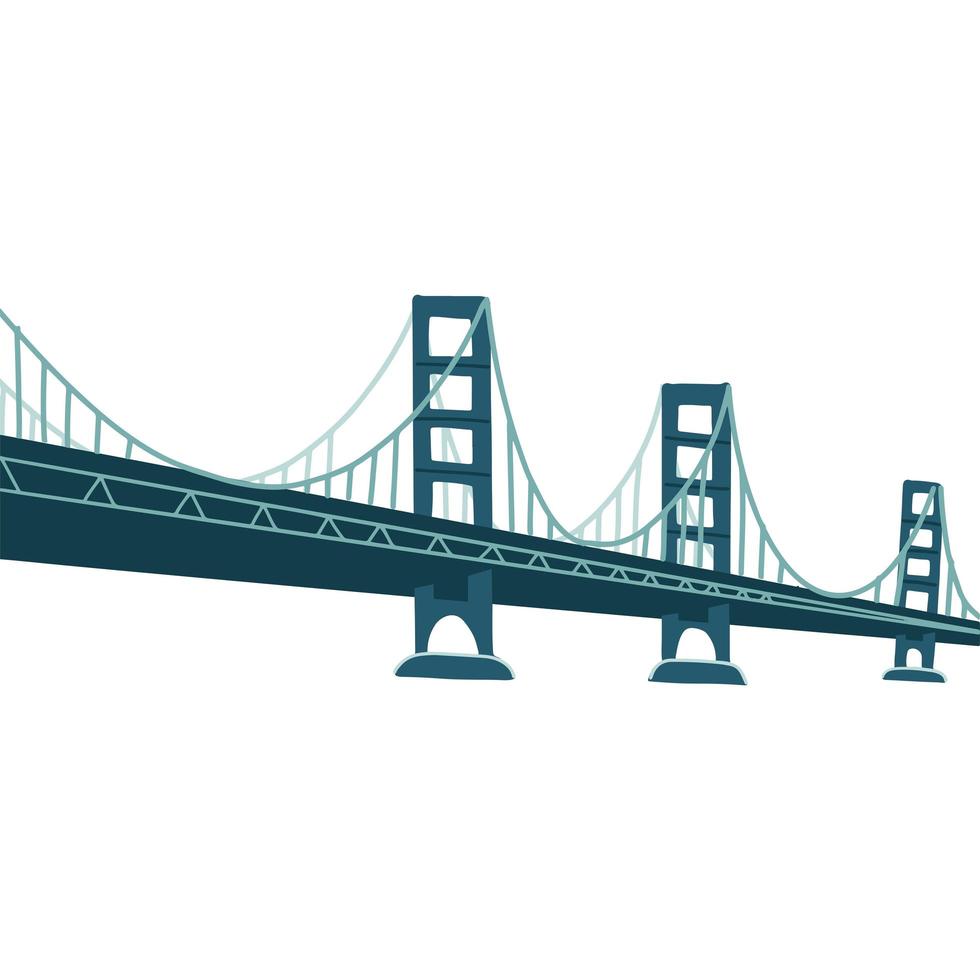 gran puente sobre el río. construcción moderna para el transporte. Pasarela metálica con barandillas. diseño vectorial plano aislado sobre fondo blanco vector