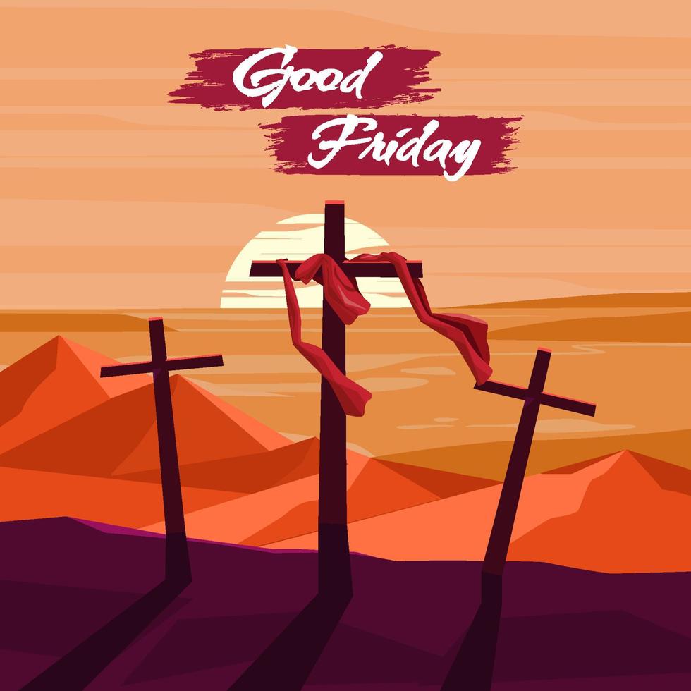 Cross At The Rock Mountain Celebrate Good Friday vector