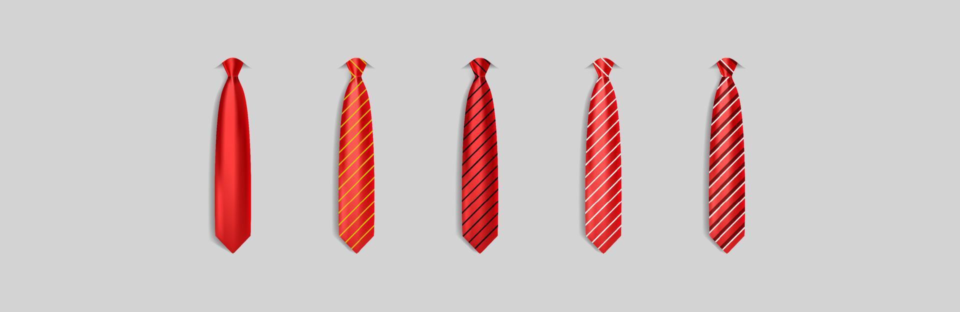 establecer diferentes lazos rojos aislados sobre fondo gris. Corbata de colores para hombre. ilustración vectorial simple vector