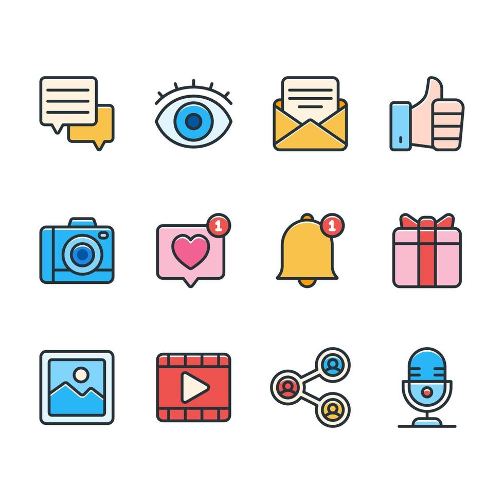 Social Media Action and Reaction Full Color Icons vector