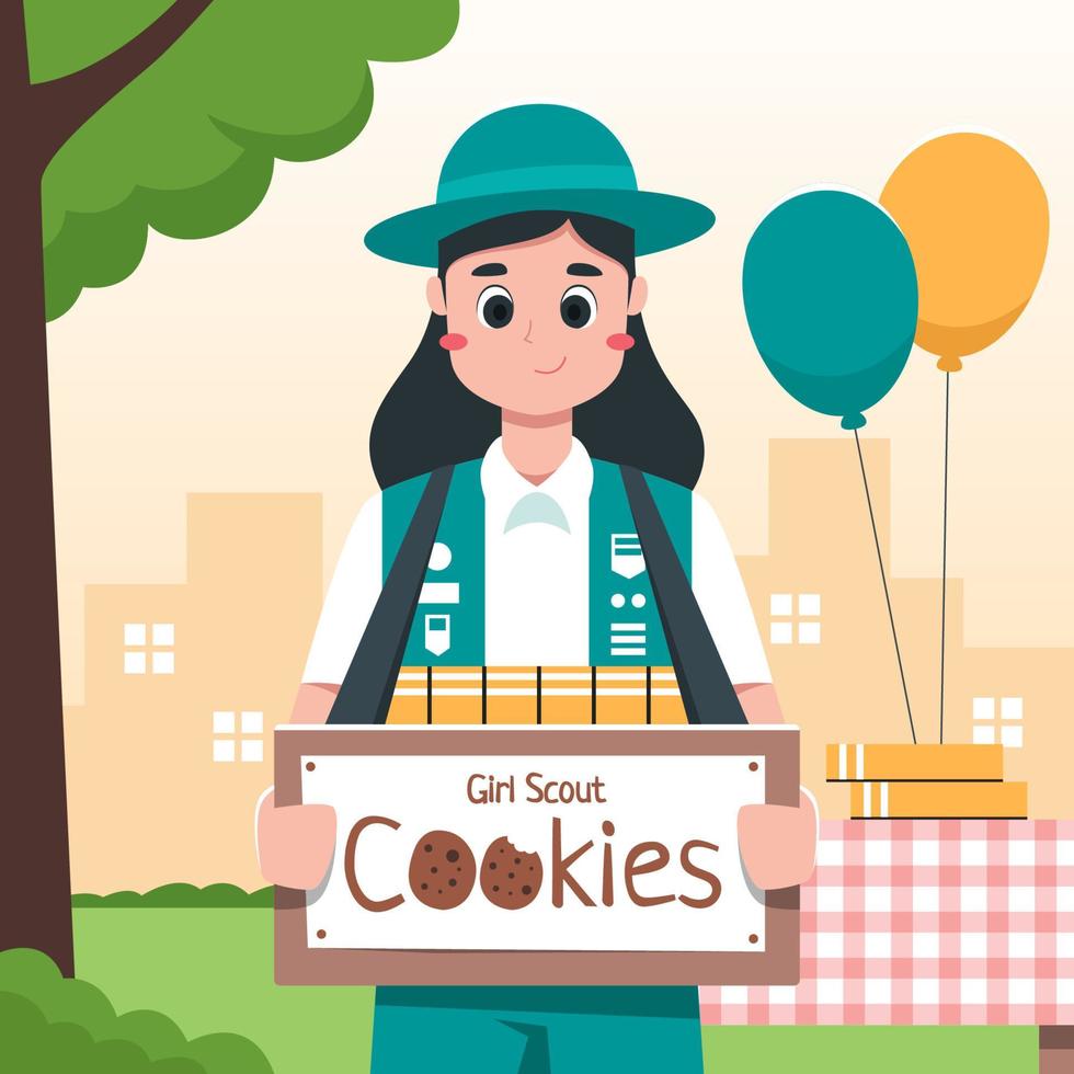 Girl Scout Selling Cookies vector